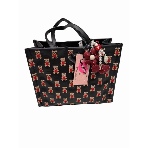 Satchel Handbags - Luv Betsey by Betsey Johnson Teddy Bear Heart Satchel Crossbody Bag Black NEW